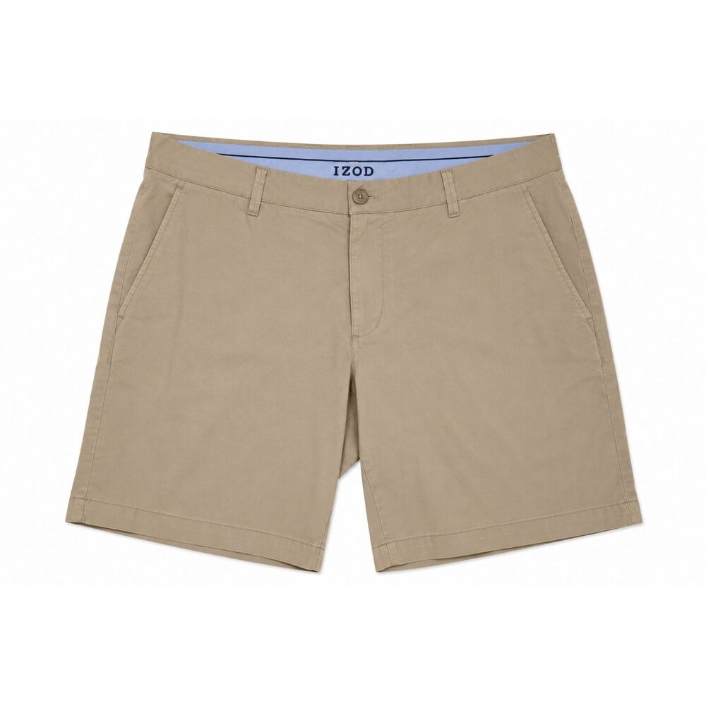 IZOD Golf Shorts Mens 34 Khaki Tan Swingflex Stretch Flat Front 9.5 Inseam
